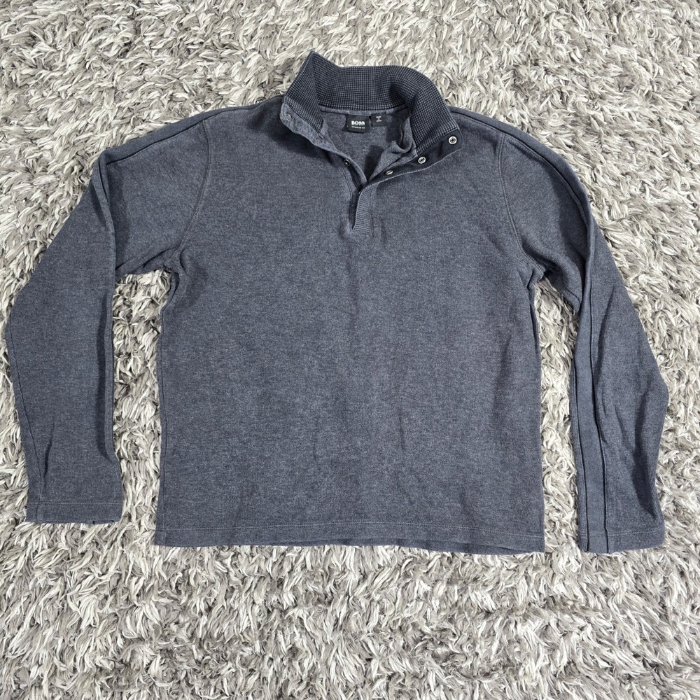 BOSS Hugo Boss Mens Gray Regular Fit Quarter Snap Mock Neck Pullover Large